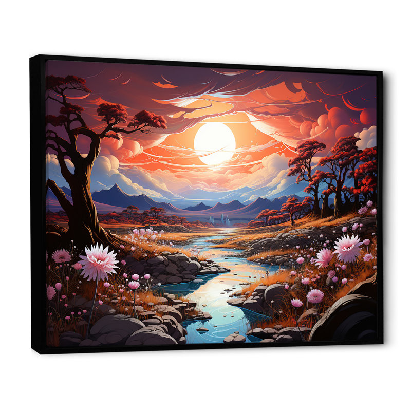 Kawaii Paries Landscape at Sunset I, Cadre flottant noir, 34" H x 44" W