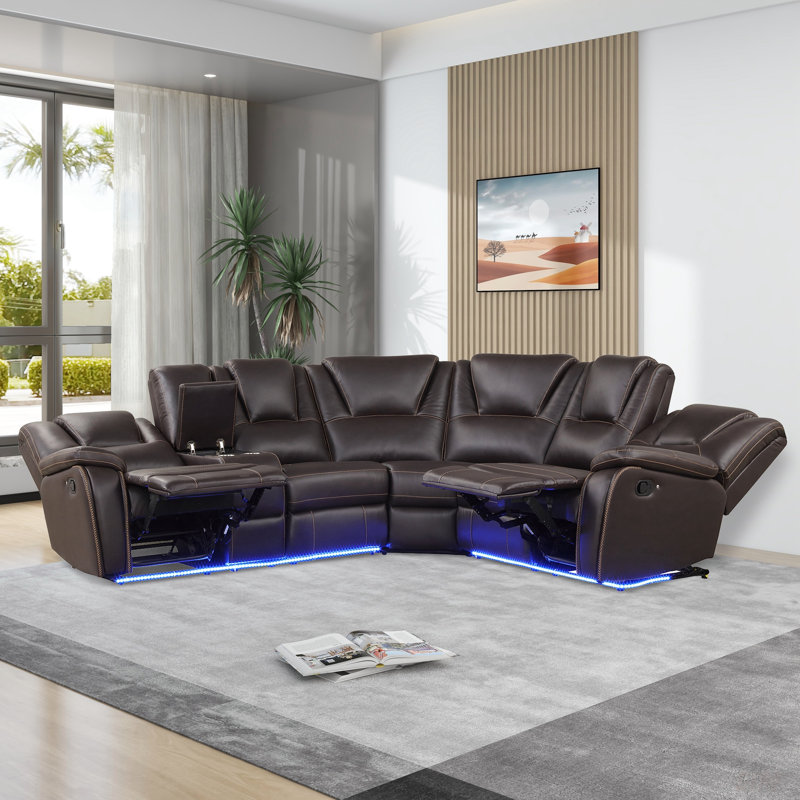 Canapé modulaire en cuir Iliza, Similicuir brun, H 38,98 po x l 102,36 po x P 97,64 po
