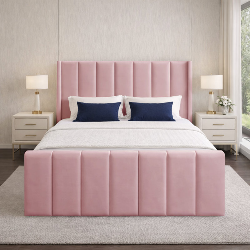 Premium Wingback Storage Bed Frame, Small Double (4'), Pink