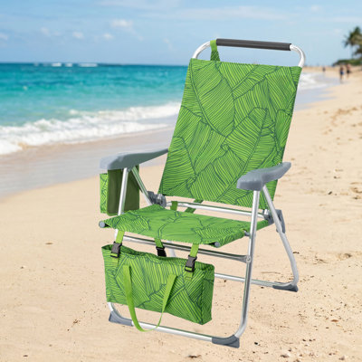 7-Position Reclining High Seat Folding Beach Chair, 17 Inch Elevated Seat Aluminum Lawn Chair With Padded Headrest, Detachable Storage Tote & Cup Holder For Beach, Camping, Pool & Outdoor Concerts