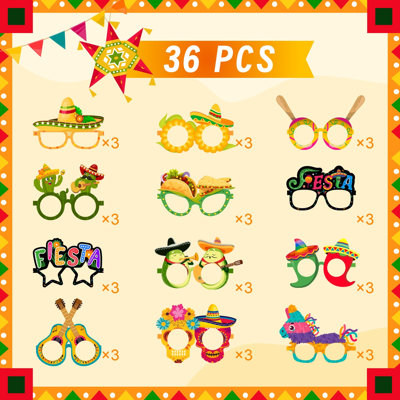 Mexican Fiesta Party Glasses, 36 Pcs Mexican Party Paper Glasses Set