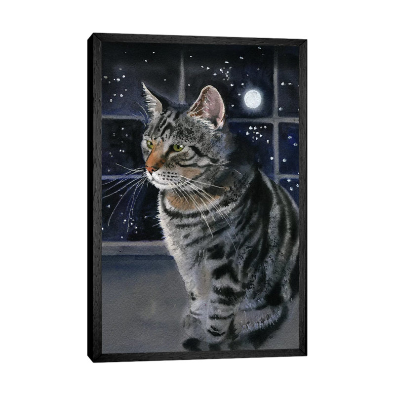 Moon Kitty 1 Piece Painting on Canvas, 101.6 cm H x 66.04 cm W, Black Framed