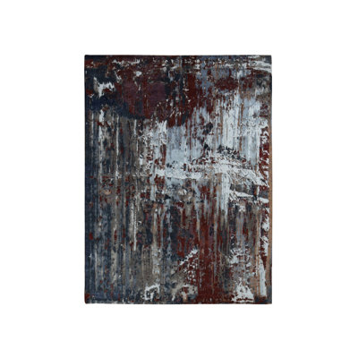 9'x12'2" Red Wool and Silk Abstract Paint Brush Design Hand Knotted Rug 4F80AC05678B445EBF4AD3C8909391F7