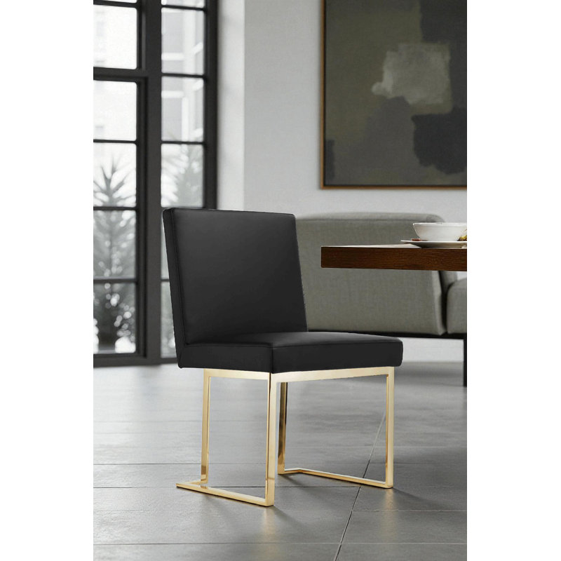     Pangea Home Dexter Modern Upholstered Faux/Vegan Leather Dining Side Chair (Set of 2) – Upholstered Dining Chairs with Steel Legs, Contemporary Kitchen & Dining Room Seating - Black with Gold Legs