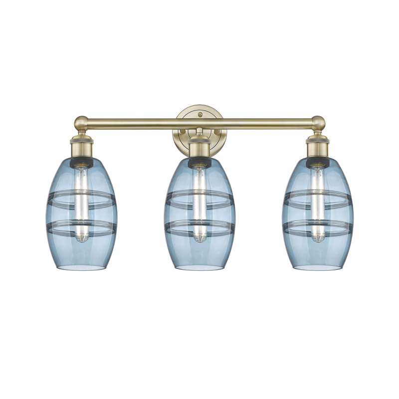 Kusham 3 - Light Dimmable Vanity Light, Antique Brass, Princess Blue