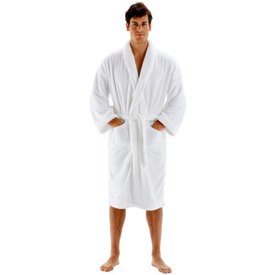 Fleece Men's Above Knee Bathrobe with Pockets