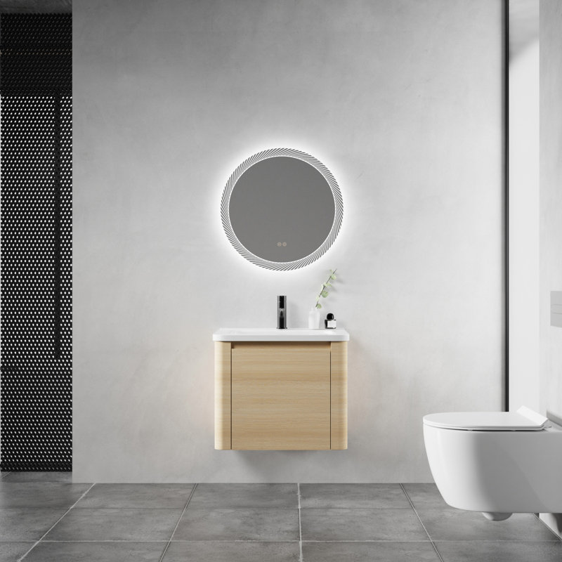 Meuble-lavabo mural avec porte à fermeture en douceur et lavabo en céramique