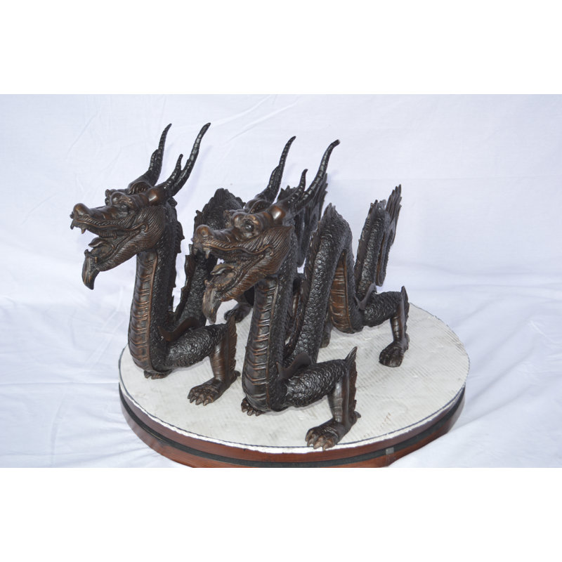 Paire de dragons assis côte à côte en bronze - Taille: L 31 po x l 7 po x H 16 po.
