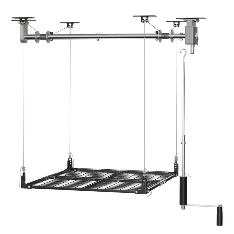 Overhead Garage Storage Lift, Adjustable Heavy-Duty 47.24x47.24 Inch Ceiling Rack with Security Lock, Garage Organization System, 400lbs Load Rating (Standard Edition)