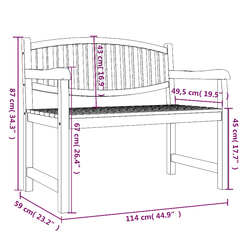 Tapscott Solid Teak Wood With Waterbase Finish Outdoor Bench, 87cm H x 114cm W x 59cm D