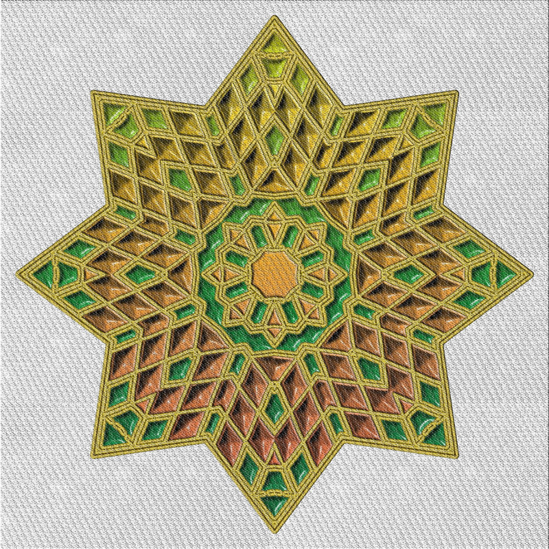 Tapis gris/vert/rouge à motifs, Carré 3 pi