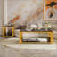 Table basse Modern Mirror, rectangulaire, métal asymétrique, finition dorée et tablette inférieure-107126244