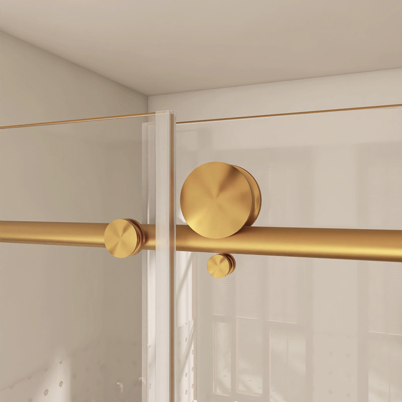 Porte de douche coulissante sans cadre en acier inoxydable H 76 po x l 56 à 60 po, Or brossé
