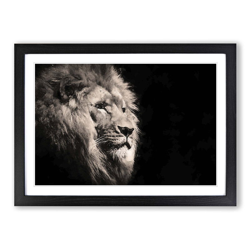 Portrait of a Proud Lion - Framed Print, Black, 50cm H x 76cm W x 2cm D