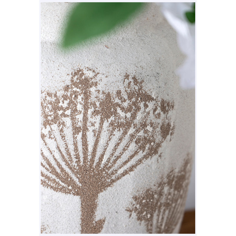 Vase cylindrique en céramique 7 7 po x 7,9 po x 13,8 po avec motif botanique brun