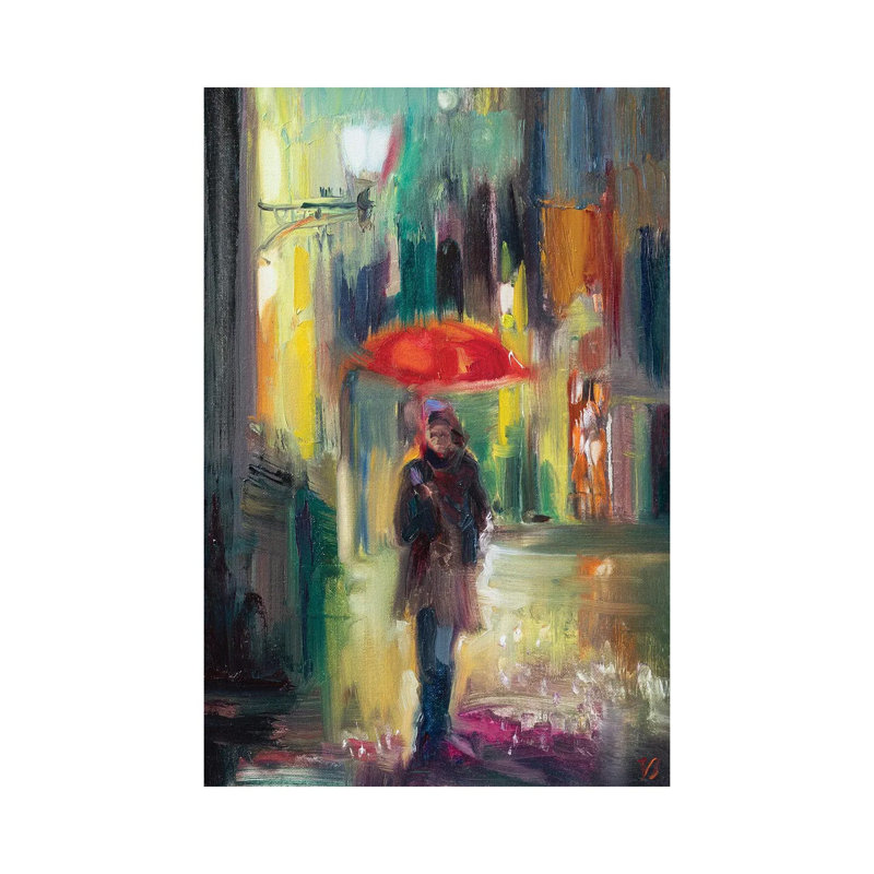 Red Umbrella 1 Piece Wrapped Canvas Painting, 66.04 cm H x 45.72 cm W x 1.91 cm D