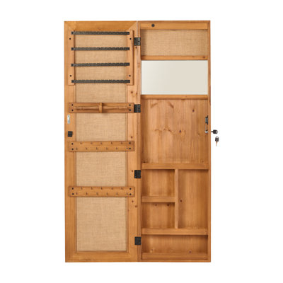 Armoire-penderie pour armoire à bijoux en bois massif avec miroir pleine longueur, 47,5 x 14,3 po, verrouillable au mur avec lumière DEL