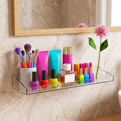 Étagères murales flottantes en acrylique transparent Woods Hook (lot de 2), 38 cm, fixation murale, rangement transparent pour salle de bain, cuisine, flacons d'épices et décoration.