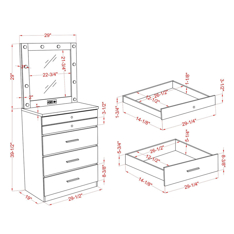 Sarim 29.5'' W 5 - Drawer Dresser, High Gloss Black
