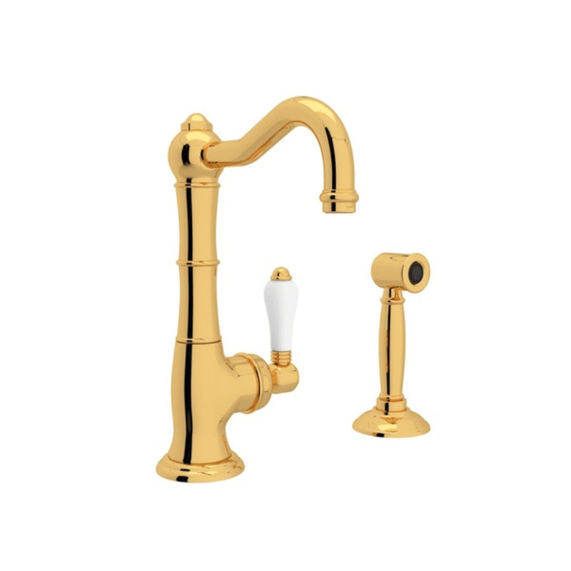 Cinquanta Kitchen Faucet With Side Spray, Italian Brass