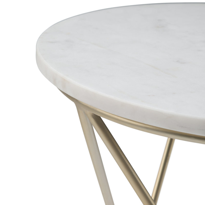 Gabon 18" White Marble and Gold Metal Round End Table