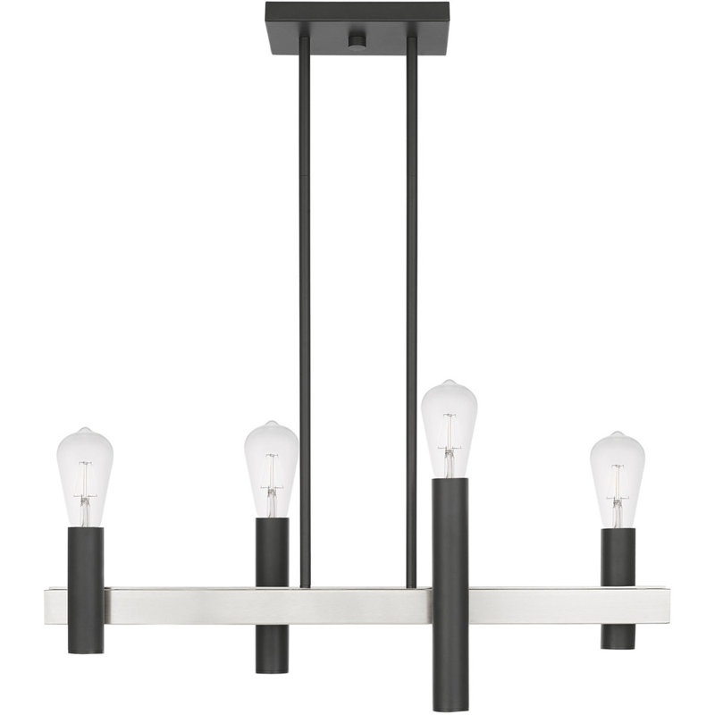 Lustre linéaire à 4 lumières, Gris scandinave avec détails en nickel brossé
