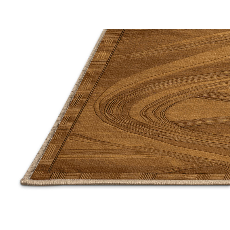 Machine Washable Art Deco Brown Area Rug, Rectangle 2' x 3'