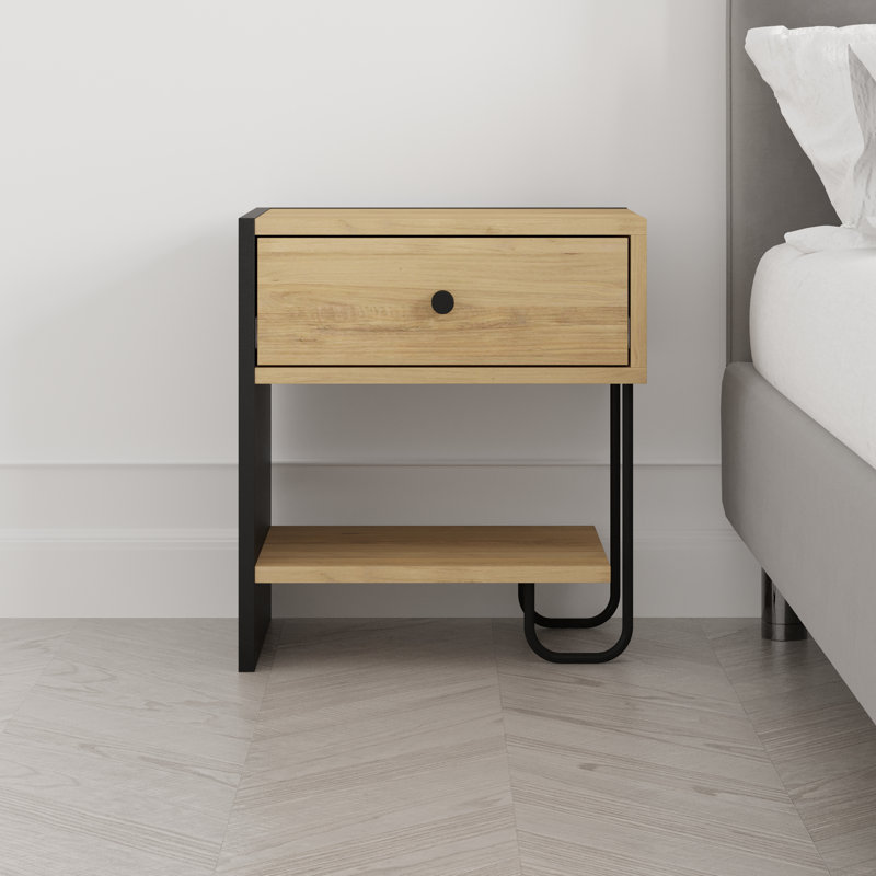 Brygida Bedside Table, Saphire Oak/Silky Black