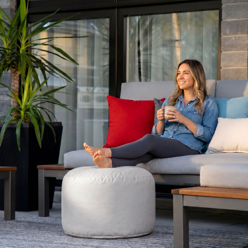 Soleil Outdoor Ottoman Pouf, Gray