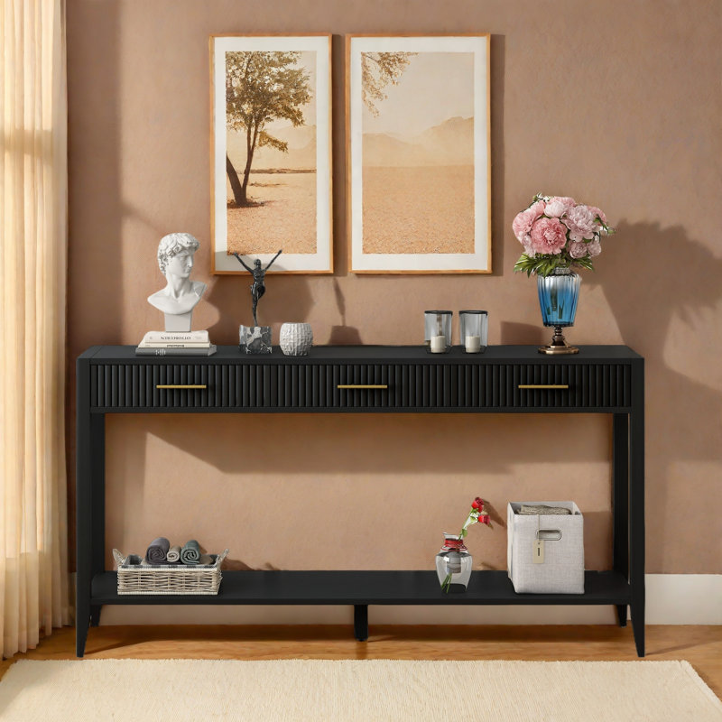 Elegant Console Table With Three Drawers And Smooth Lines, Black