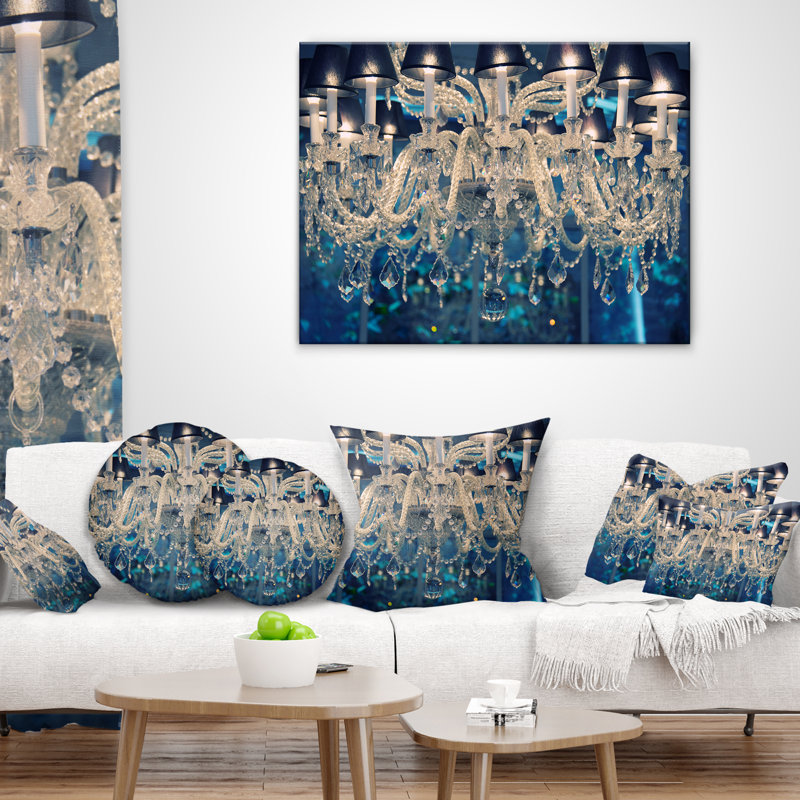 Lustre en cristal bleu rétro - coussin à imprimé floral, 16 po x 1 po, Coussin décoratif