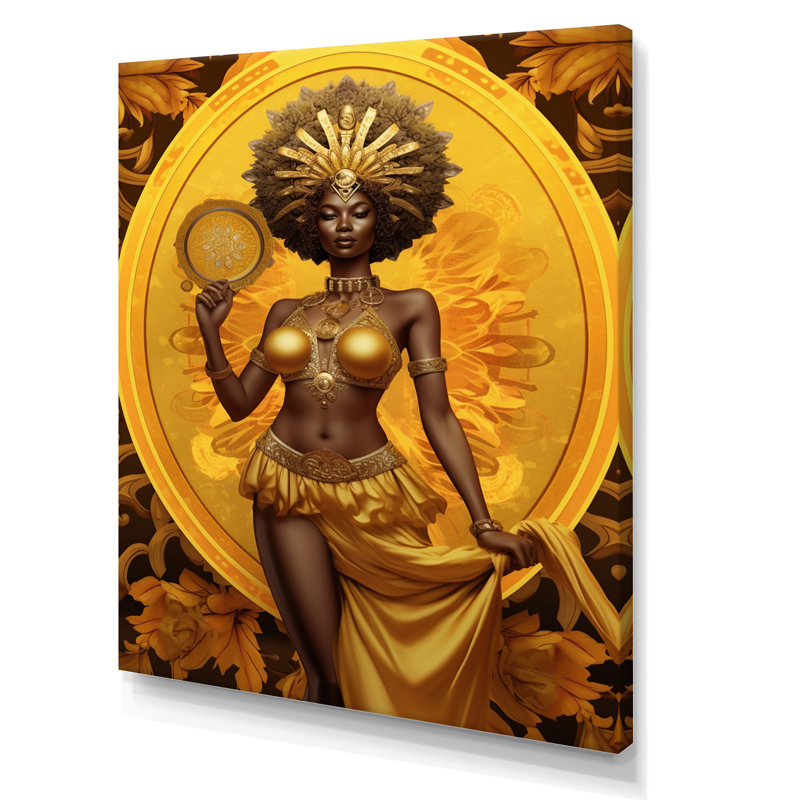 Orisha Oshun avec miroir déesse africaine - art mural femme afro-américaine, Toile tendue, H 44 po x l 34 po x P 1,5 po