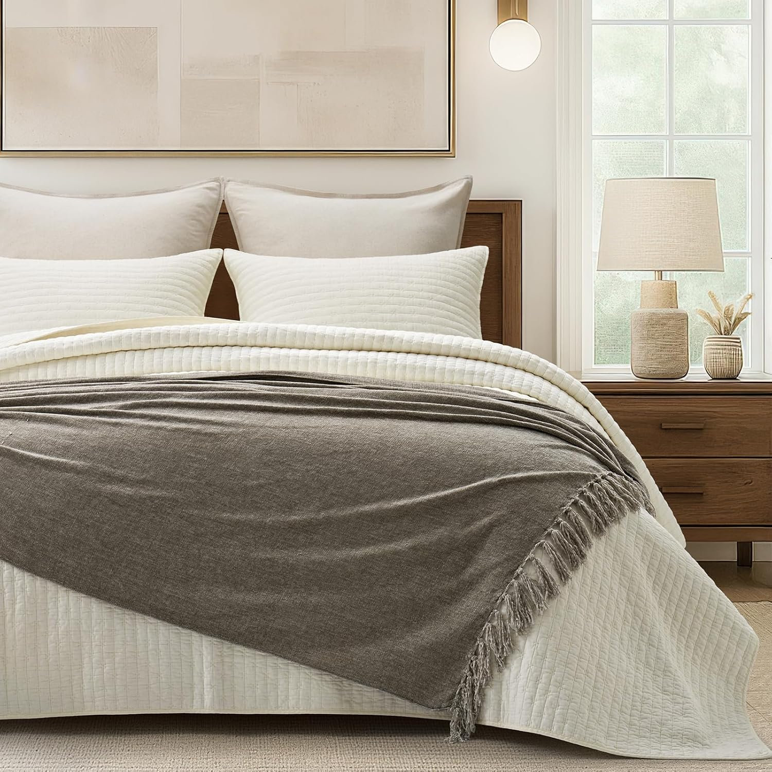 Soft Chenille Throw Blanket, Taupe, 60" L x 50" W