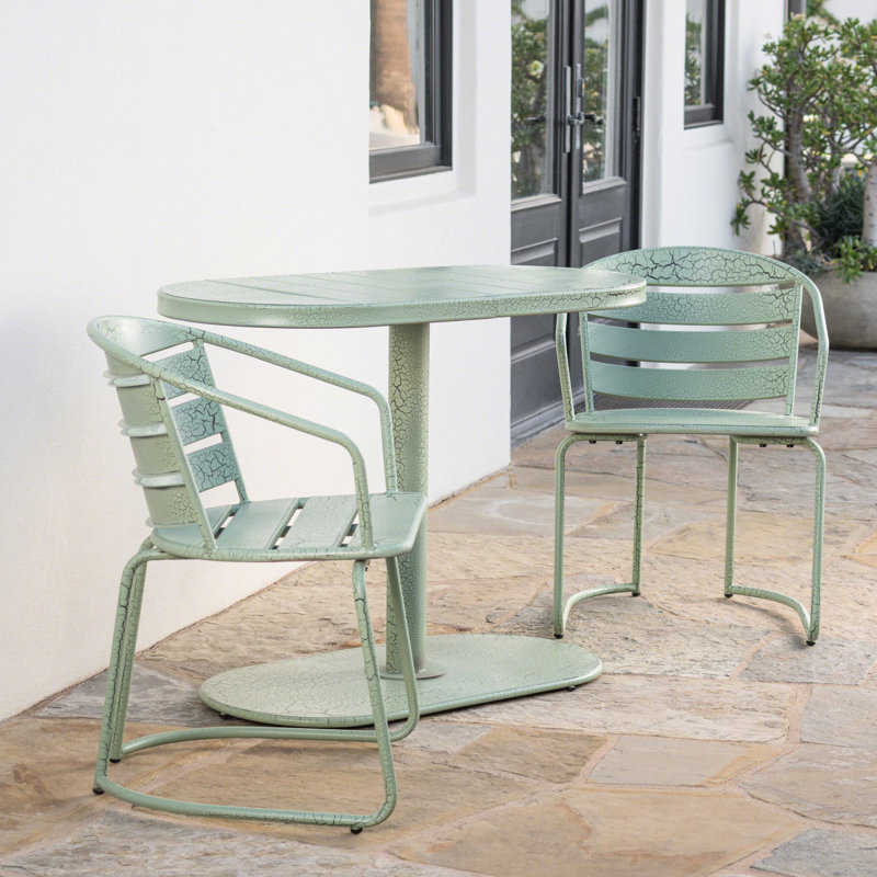 Élégant bistro de jardin pour l'extérieur - fer, bleu sarcelle mat, 2 chaises et table ovale pour le jardin en fer, espaces extérieurs,