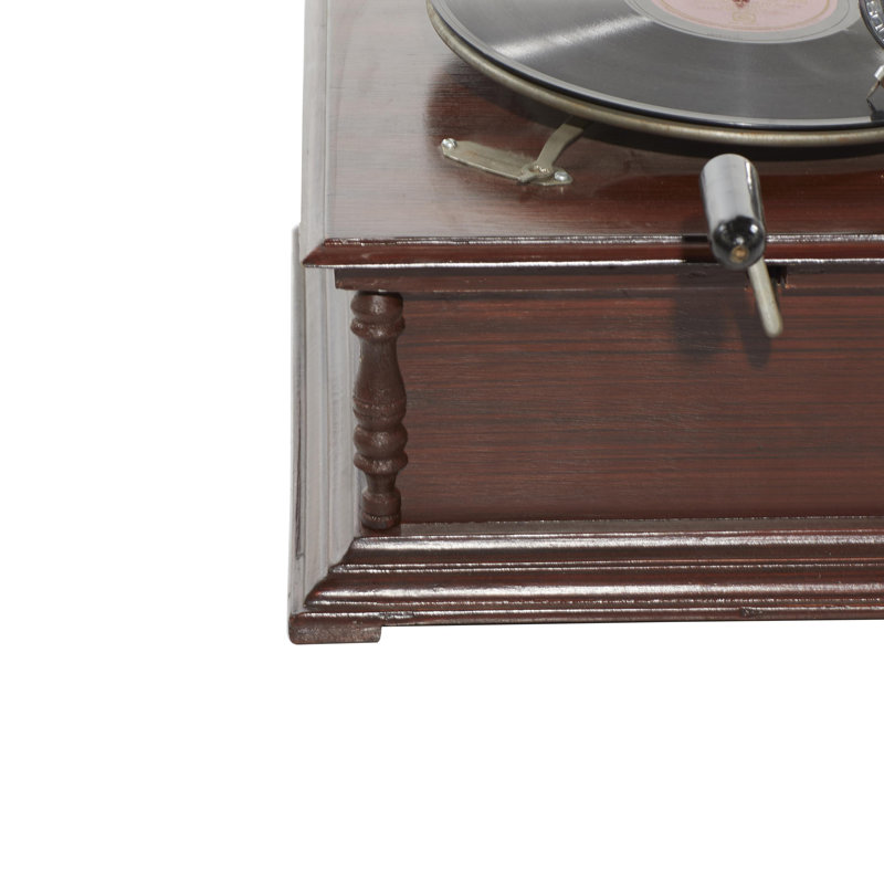 Wood Functional Brown Gramophone with Record
