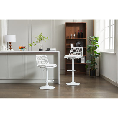 2 tabourets de bar, siège pivotant à 360 degrés, hauteur de 34,5 po à 42,91 po, repose-pieds à motif pour la cuisine et la salle à manger, fabrication métallique stable, blanc, tabourets 2 pièces de 250 lb et poids maximum, chaises à hauteur de comptoir