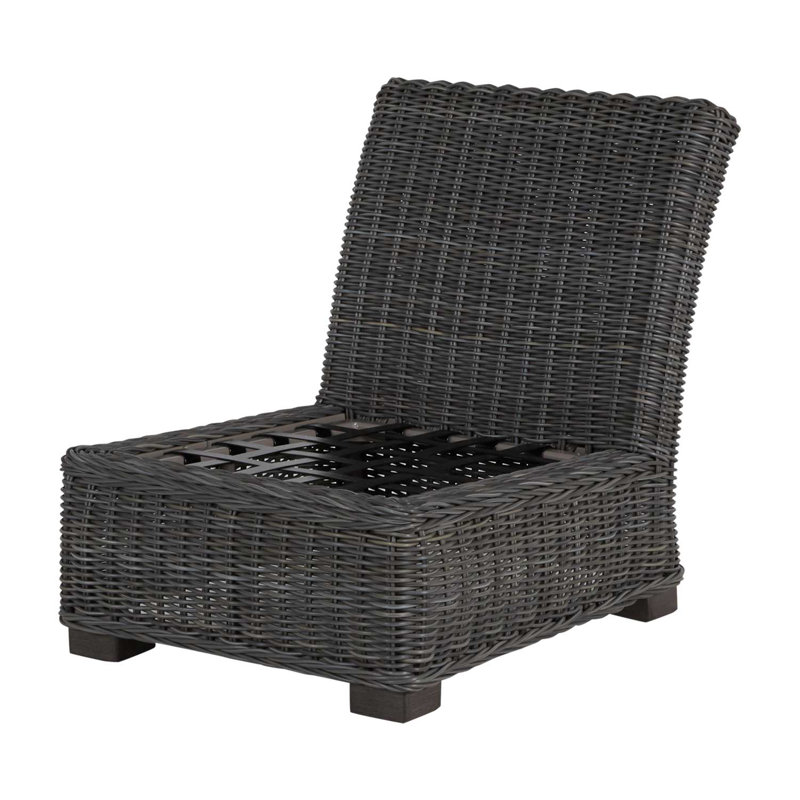 Rustic Woven Sectional Slipper Chair, No Welt, Black Walnut, Linen Navy