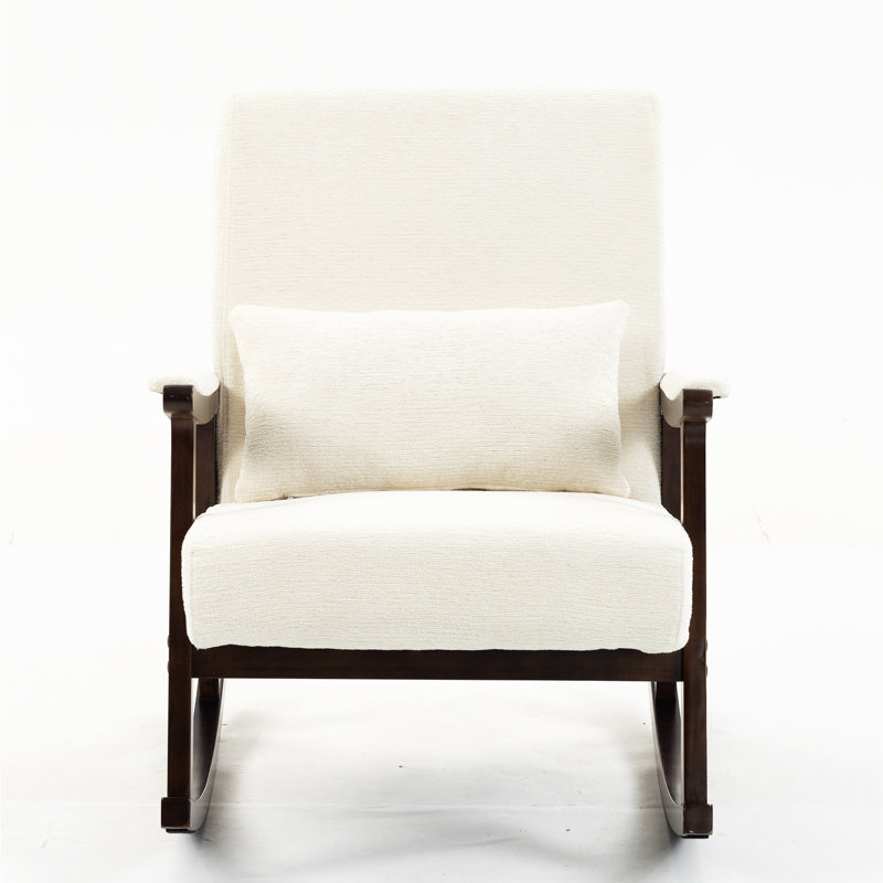 Fauteuil à bascule d'appoint moderne du milieu du siècle avec cadre en bois massif, Blanc