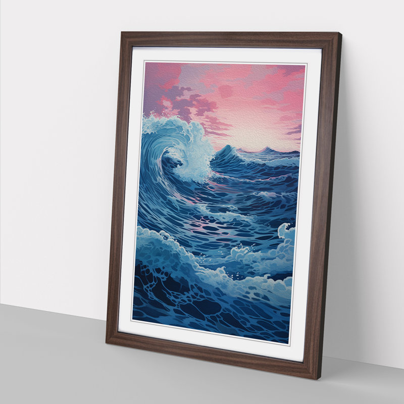 Ocean Informel - Single Picture Frame Print on Wood, 64cm H x 46cm W x 2cm D, Walnut