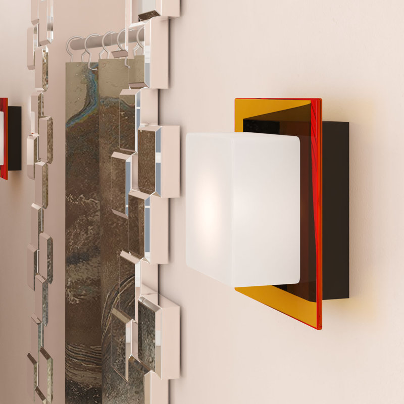 Catella Glass and Steel Flush Mounted Sconce, Opal Matte, Bronze, Halogen