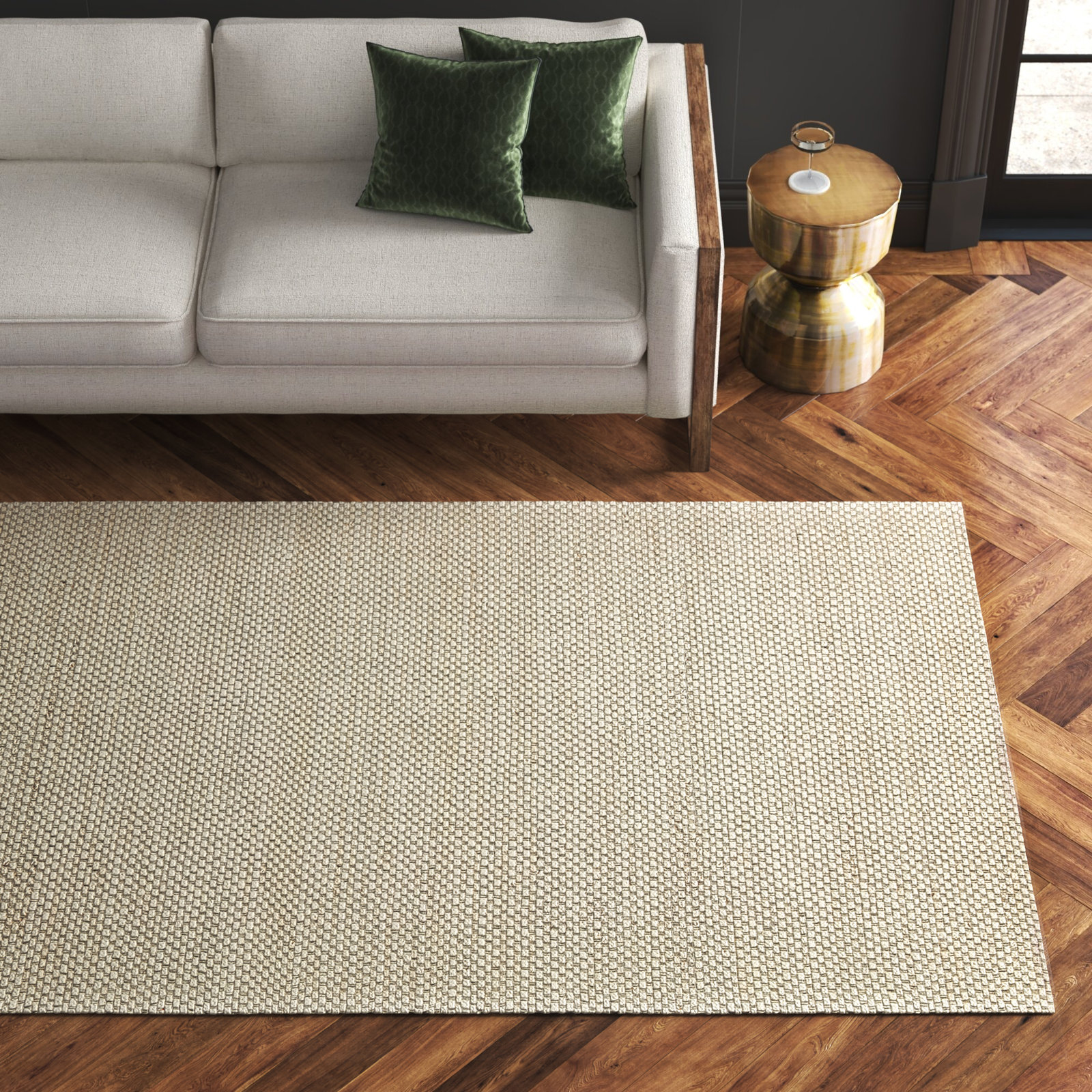 Abisai Beige Hand-Woven Checkered Jute Rug, Rectangle 3'6" x 5'6"