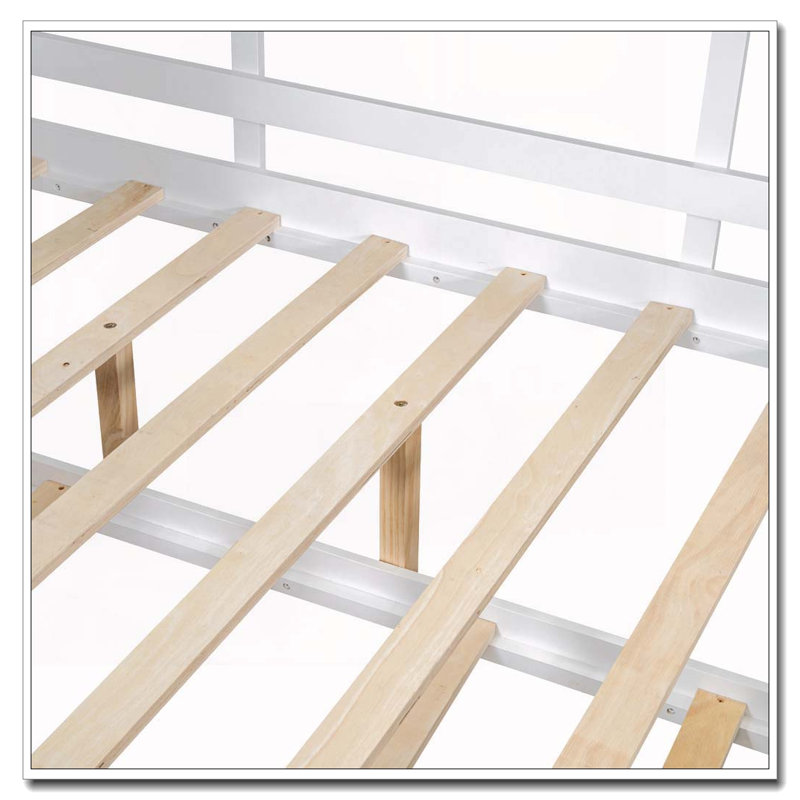 Lit double en bois avec lit gigogne, Blanc