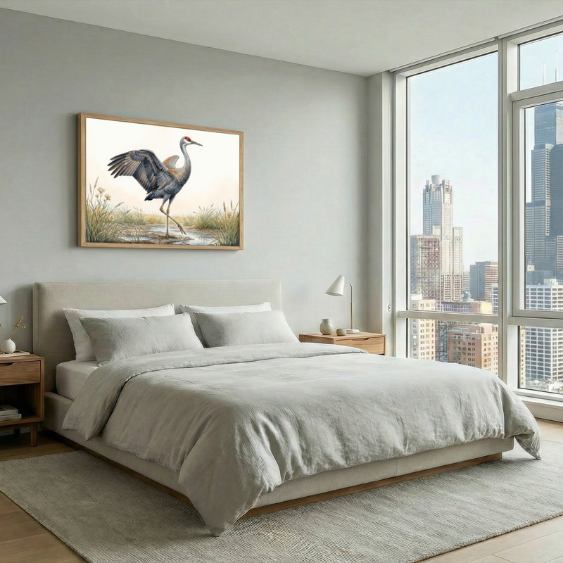 Ensemble de 1 tableau sur toile représentant une grue du Canada, 36"H x 48"W, Natural
