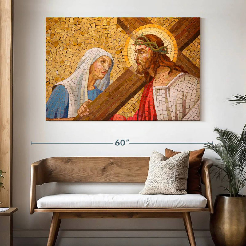 Jésus-Christ et Marie mosaïque, H 34 po x l 51 po