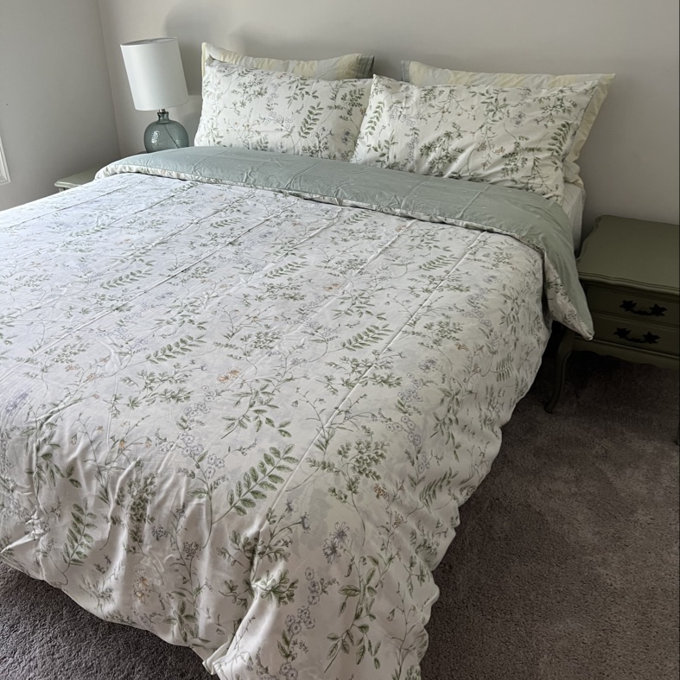 Floral Duvet Cover 100% Cotton Reversible Green Botanical Leaf Printd On White Comforter Cover - Queen Duvet Cover + 2 Pillowcases