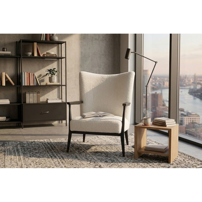Pangea Home Baja Winnie Lounge Arm Chair – White Bouclé Upholstered Accent Chair with Curved Modern Design, Contemporary Lounge Chair for Living Room or Bedroom