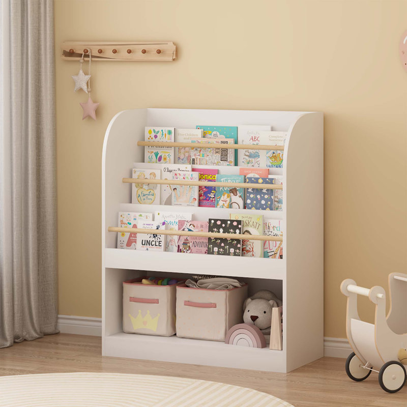 Kids Bookshelf With Open Storage, Front-Facing Children's Bookcase, Multi-Tier Wooden Book Display Shelf For Toddlers, Playroom, Bedroom, Or Nursery - White