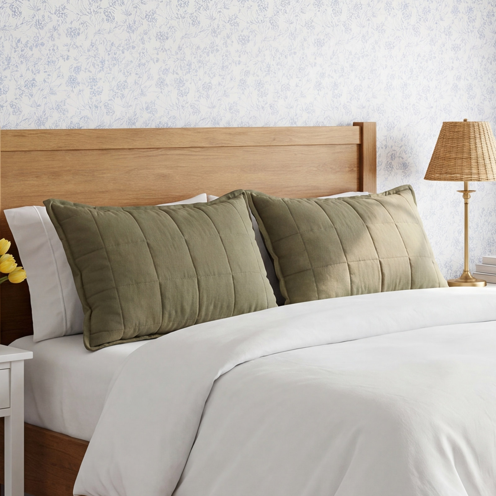 French Linen Shams, King, Moss