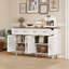 Buffet rétro 4 portes / 2 tiroirs, portes géométriques sculptées, bois vieilli - bois clair-130468646