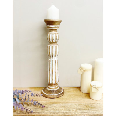 Wood Tabletop Candlestick with Candle Included